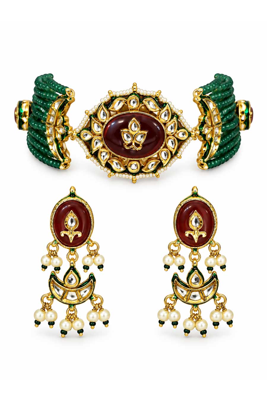 Kundan Beaded Choker Necklace & Earrings Set