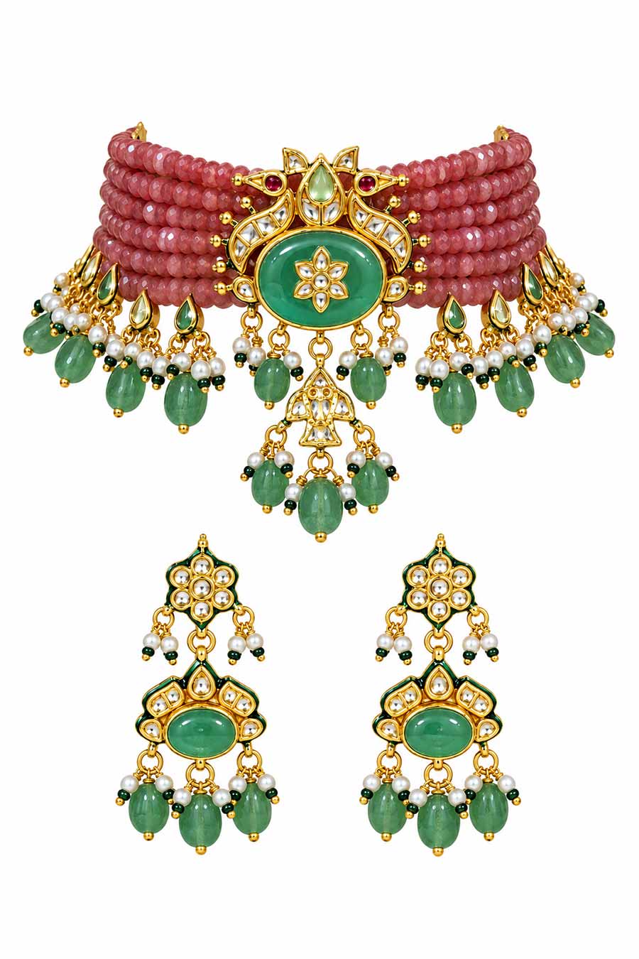 Kundan Beaded Choker Necklace & Earrings Set