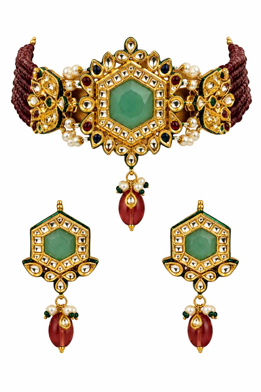Kundan Hexagon Choker Necklace & Earrings Set