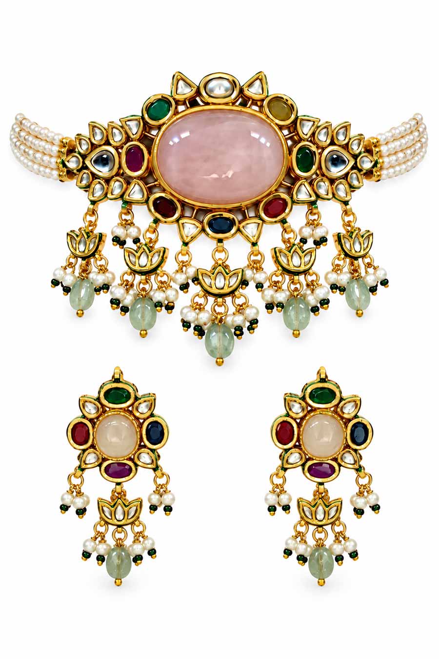 Kundan Stone Choker Necklace & Earrings Set