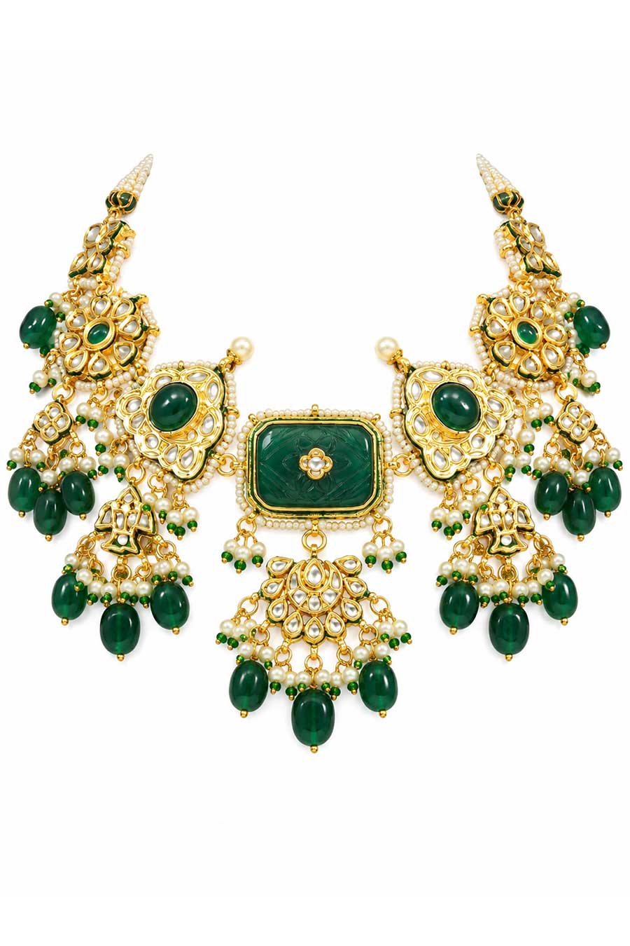 Kundan Emerald Drop Necklace & Earrings Set