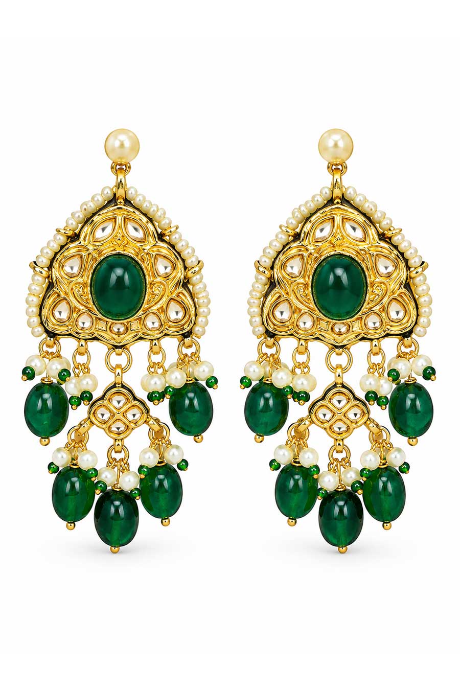 Kundan Emerald Drop Necklace & Earrings Set