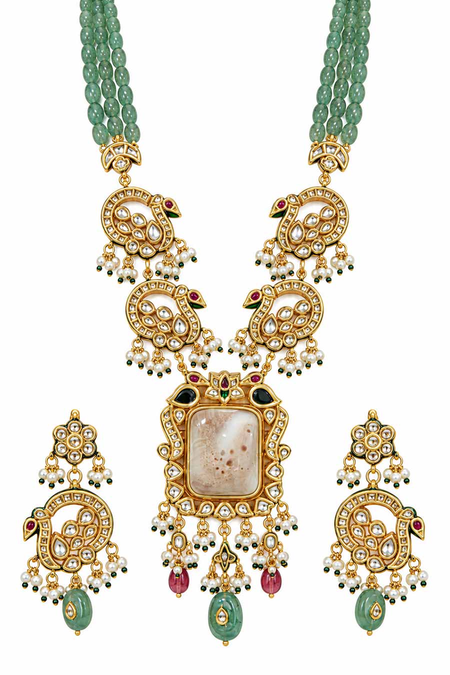 Kundan Beaded Long Necklace & Earrings Set