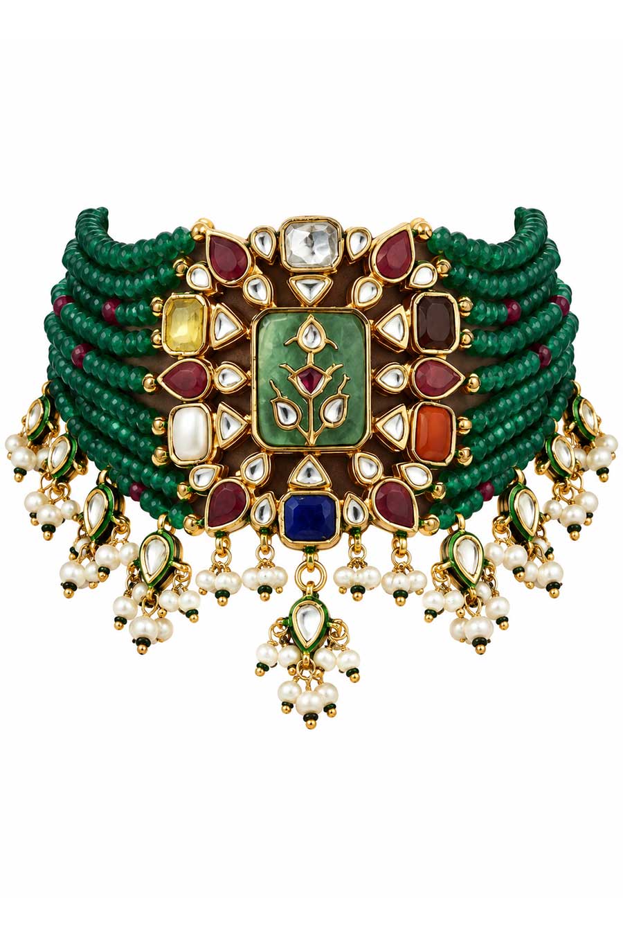 Kundan Multistone Choker Necklace & Earrings Set