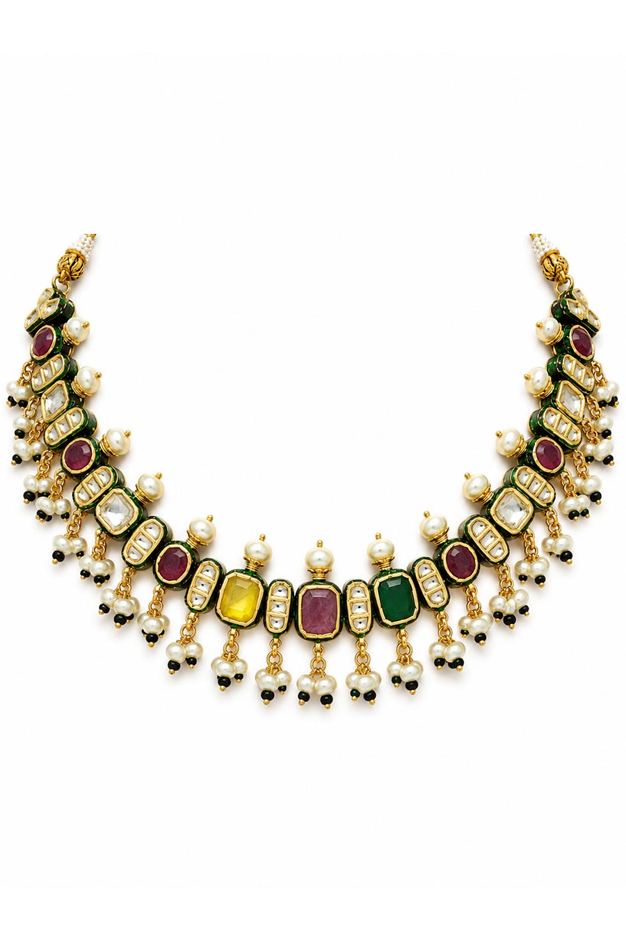 Navratna Kundan Pearl Necklace & Earrings Set