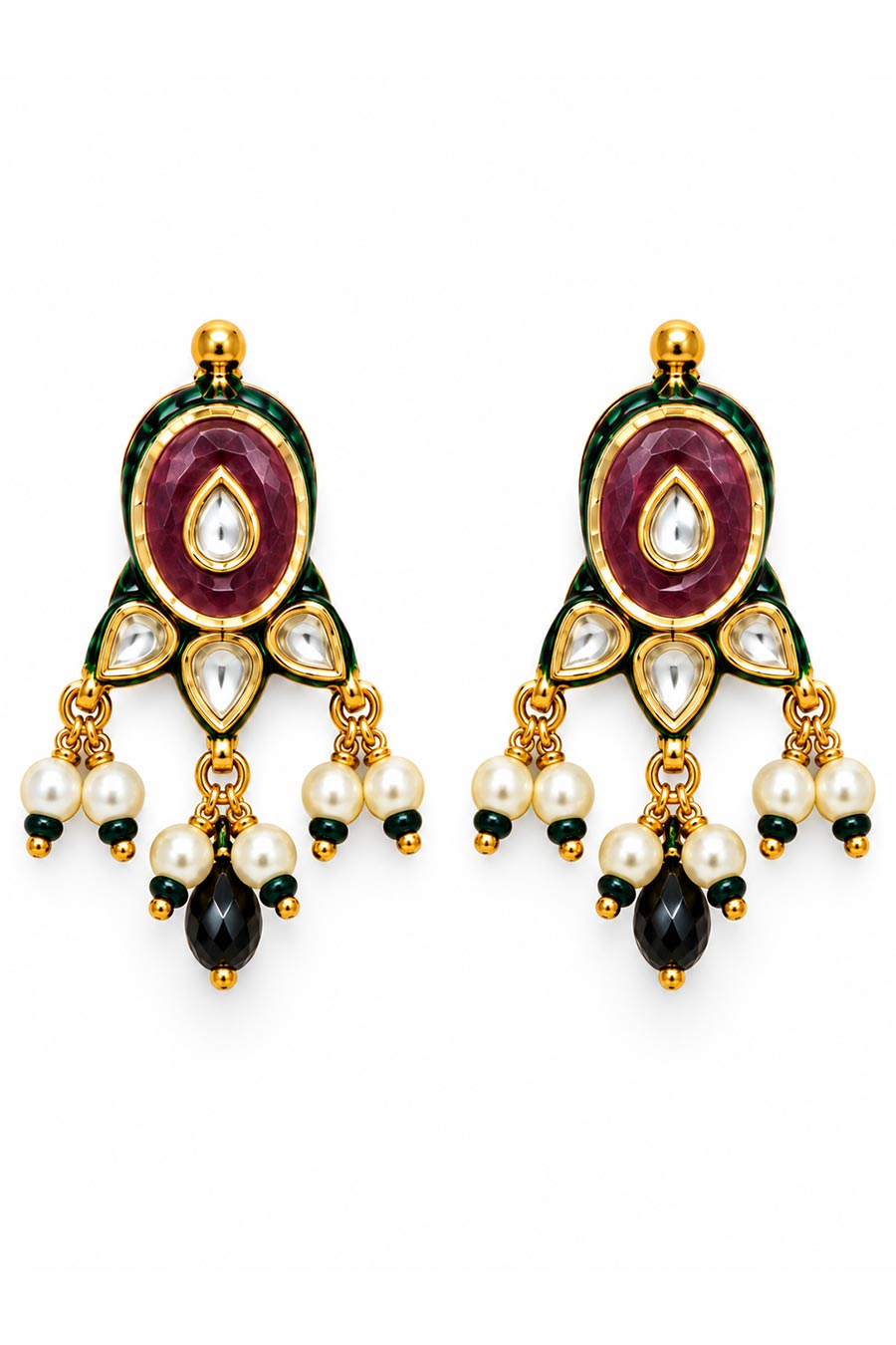 Navratna Kundan Pearl Necklace & Earrings Set