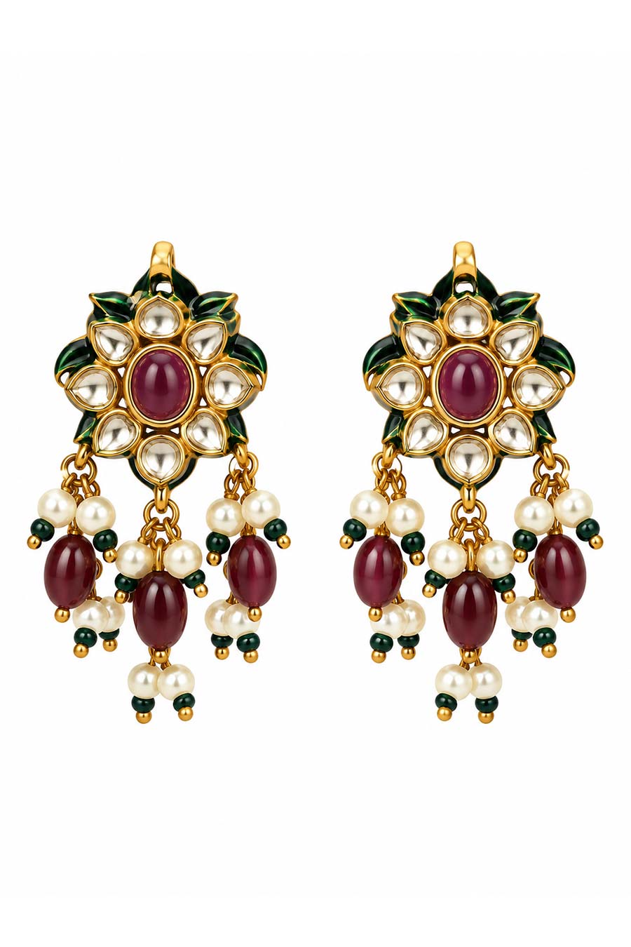 Navratna Kundan Floral Necklace & Earrings Set