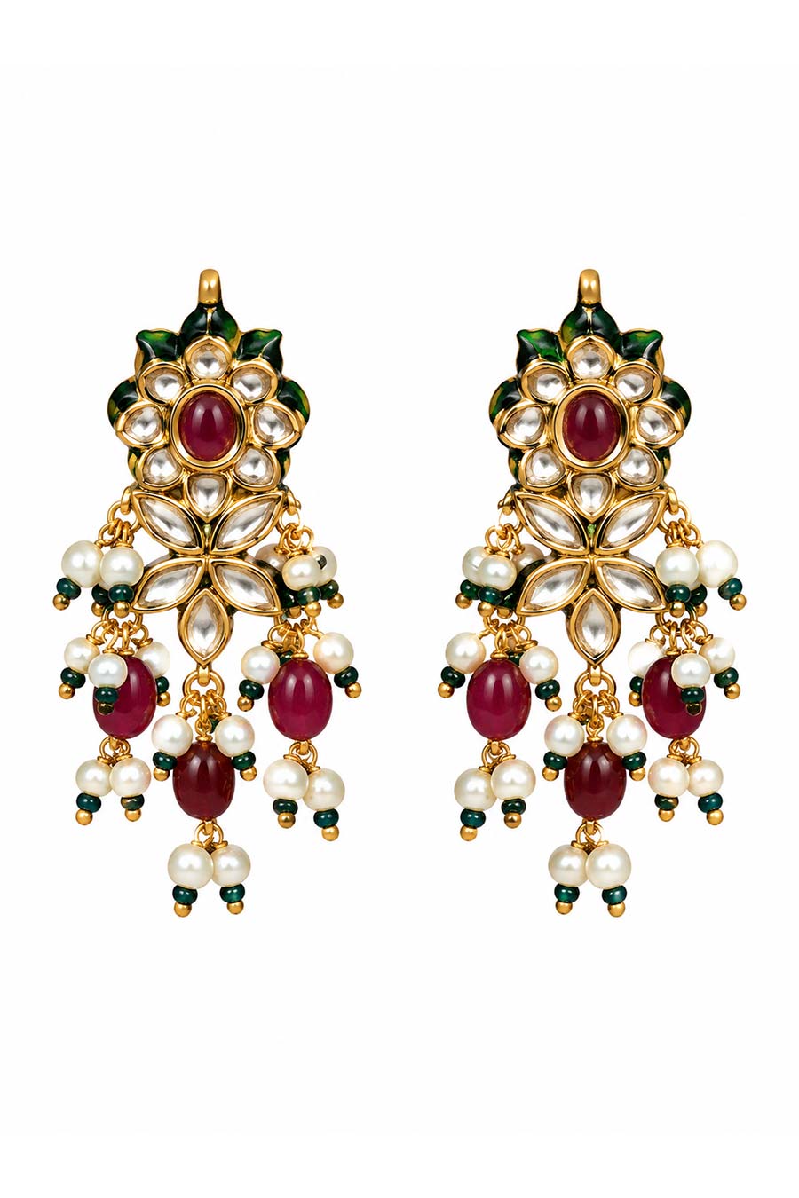 Navratna Kundan Pearl Necklace & Earrings Set