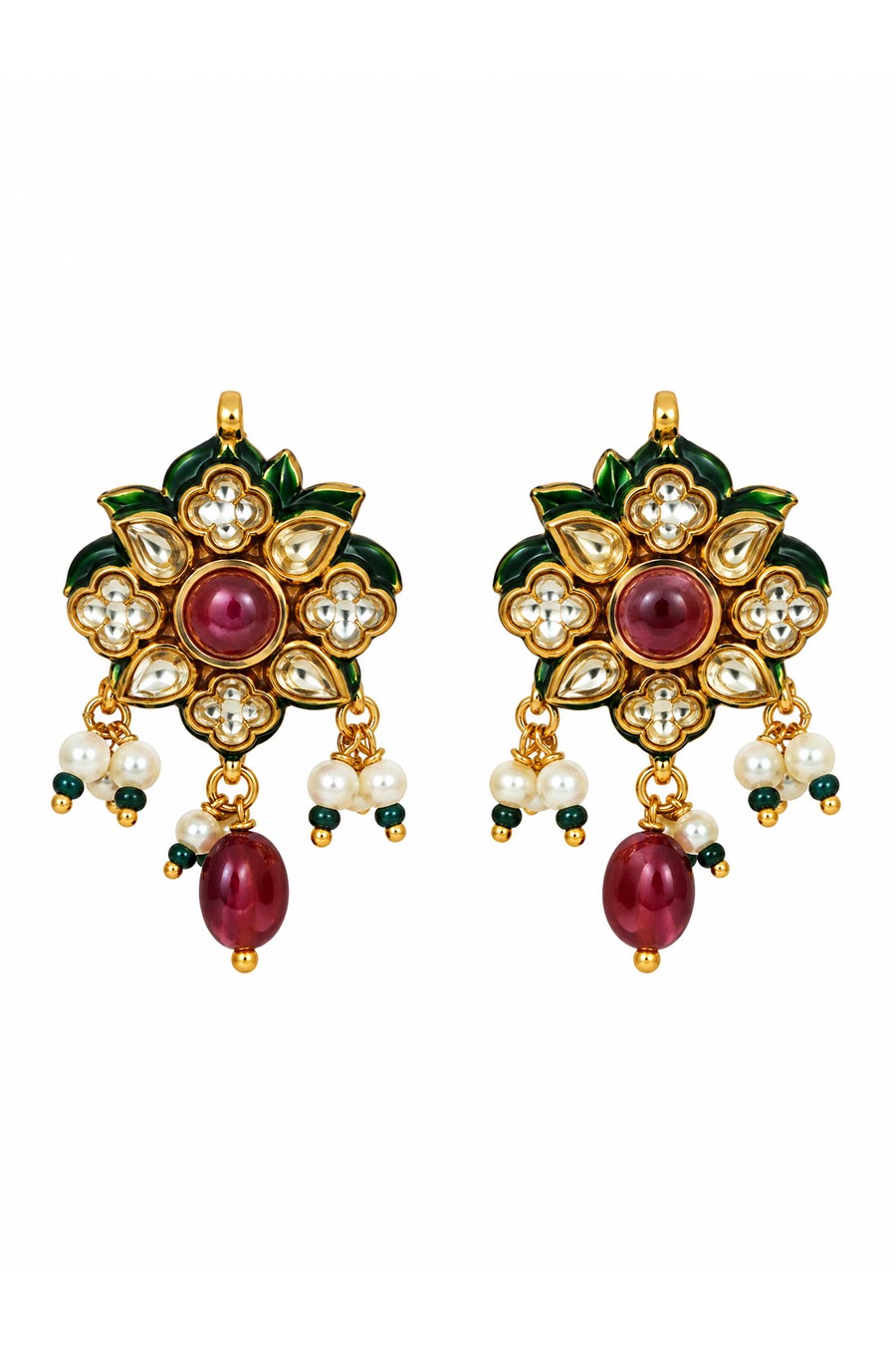 Navratna Kundan Pearl Necklace & Earrings Set