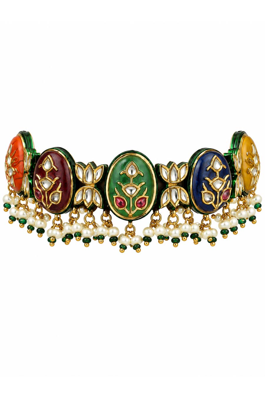 Navratna Multicolour Kundan Choker Necklace & Earrings Set