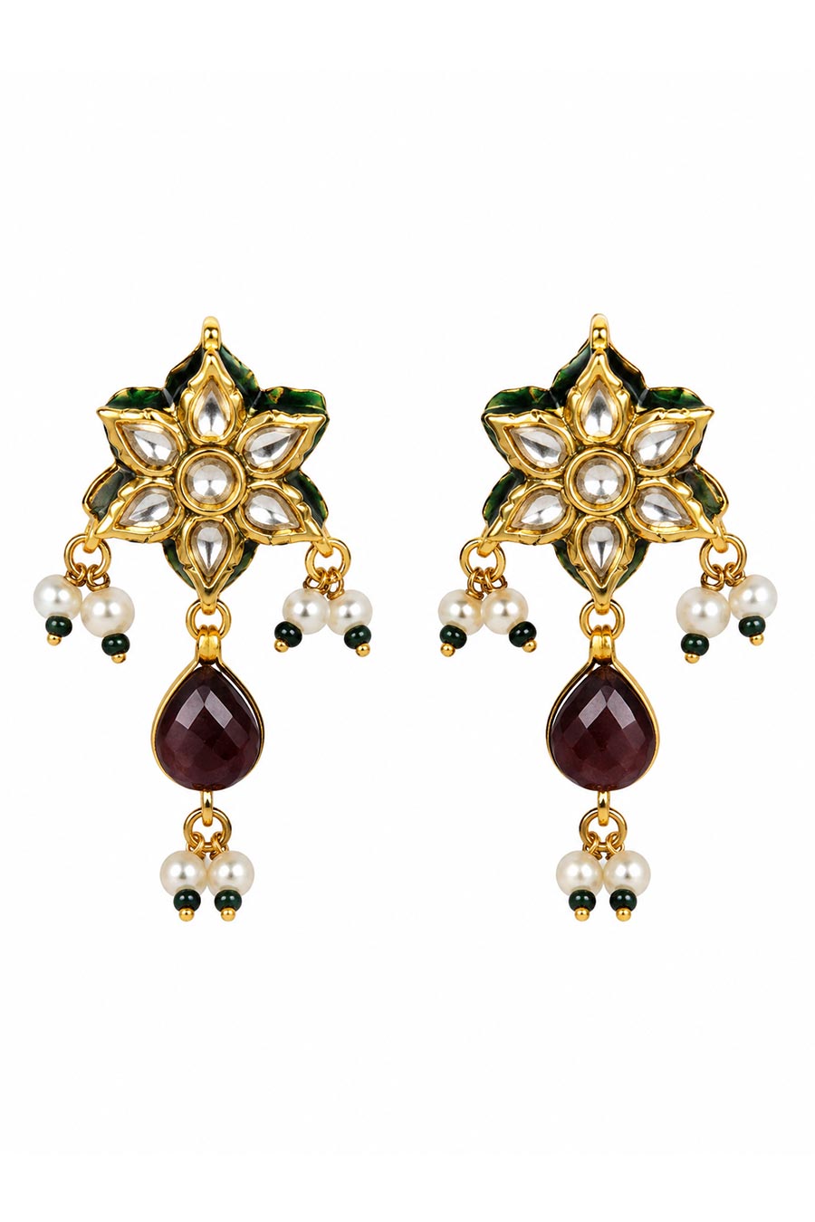 Navratna Kundan Floral Necklace & Earrings Set