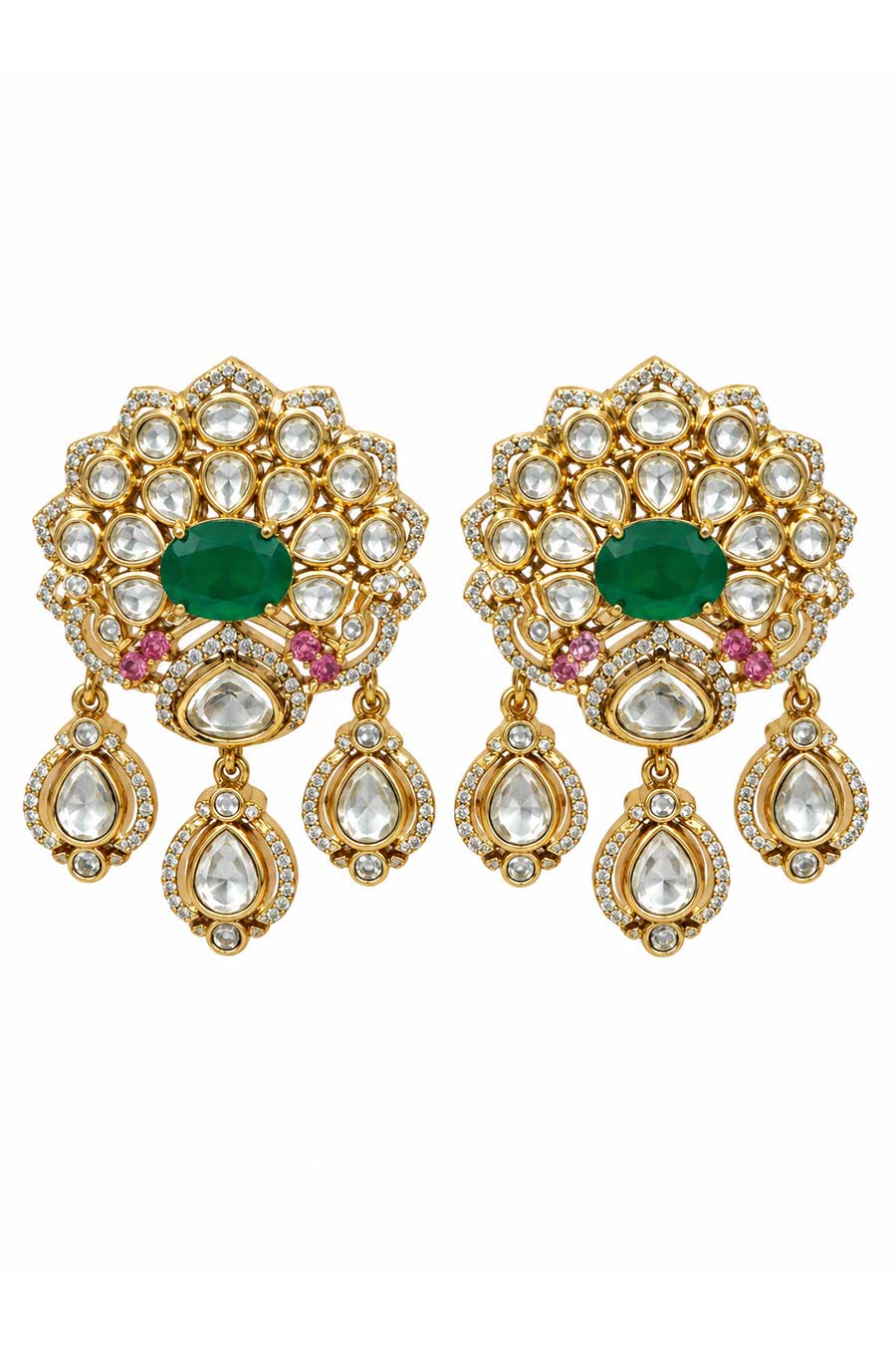 Emerald Moissanite Polki Choker Necklace & Earrings Set
