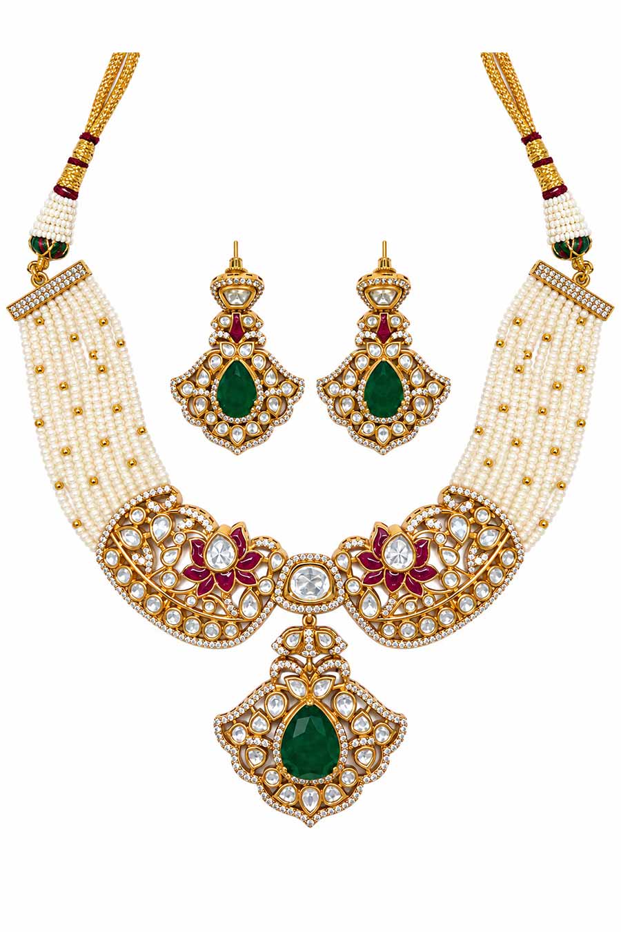 Emerald Moissanite Polki Choker Necklace & Earrings Set