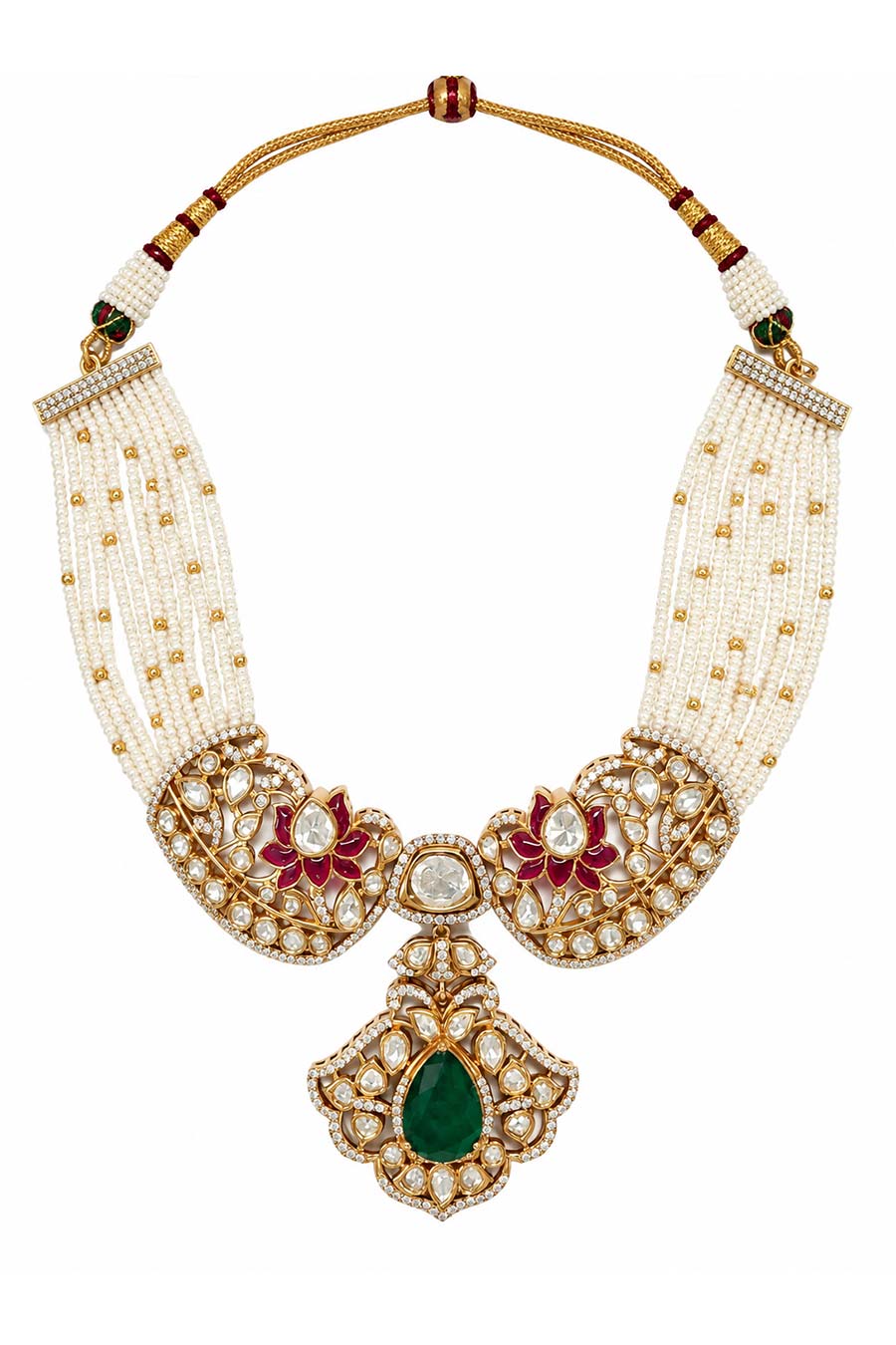 Emerald Moissanite Polki Choker Necklace & Earrings Set