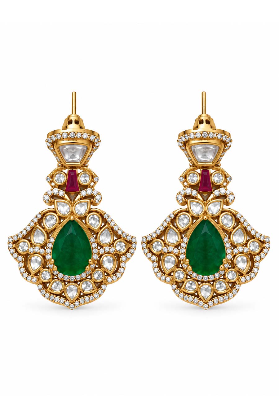 Emerald Moissanite Polki Choker Necklace & Earrings Set