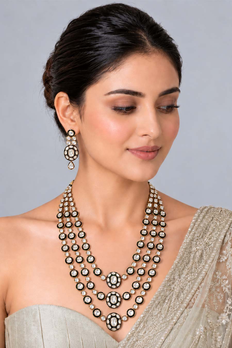 Moissanite Polki Layered Necklace & Earrings Set
