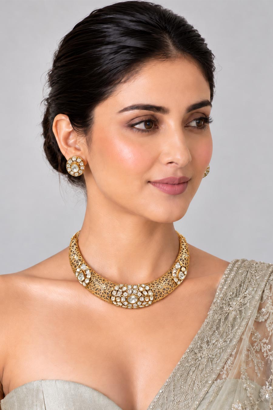 Moissanite Polki Choker Necklace & Earrings Set