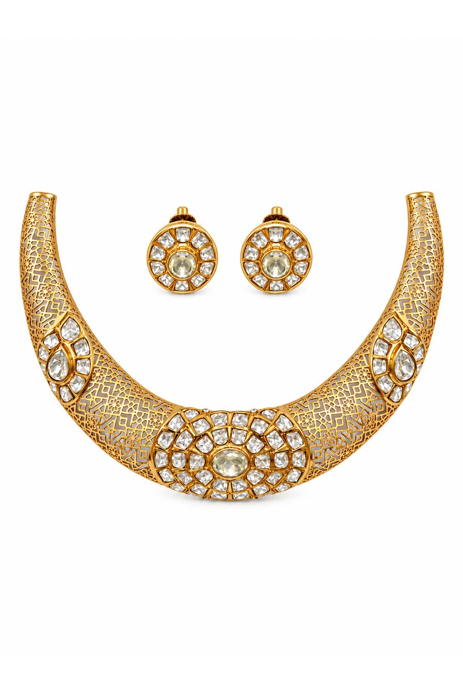 Moissanite Polki Choker Necklace & Earrings Set