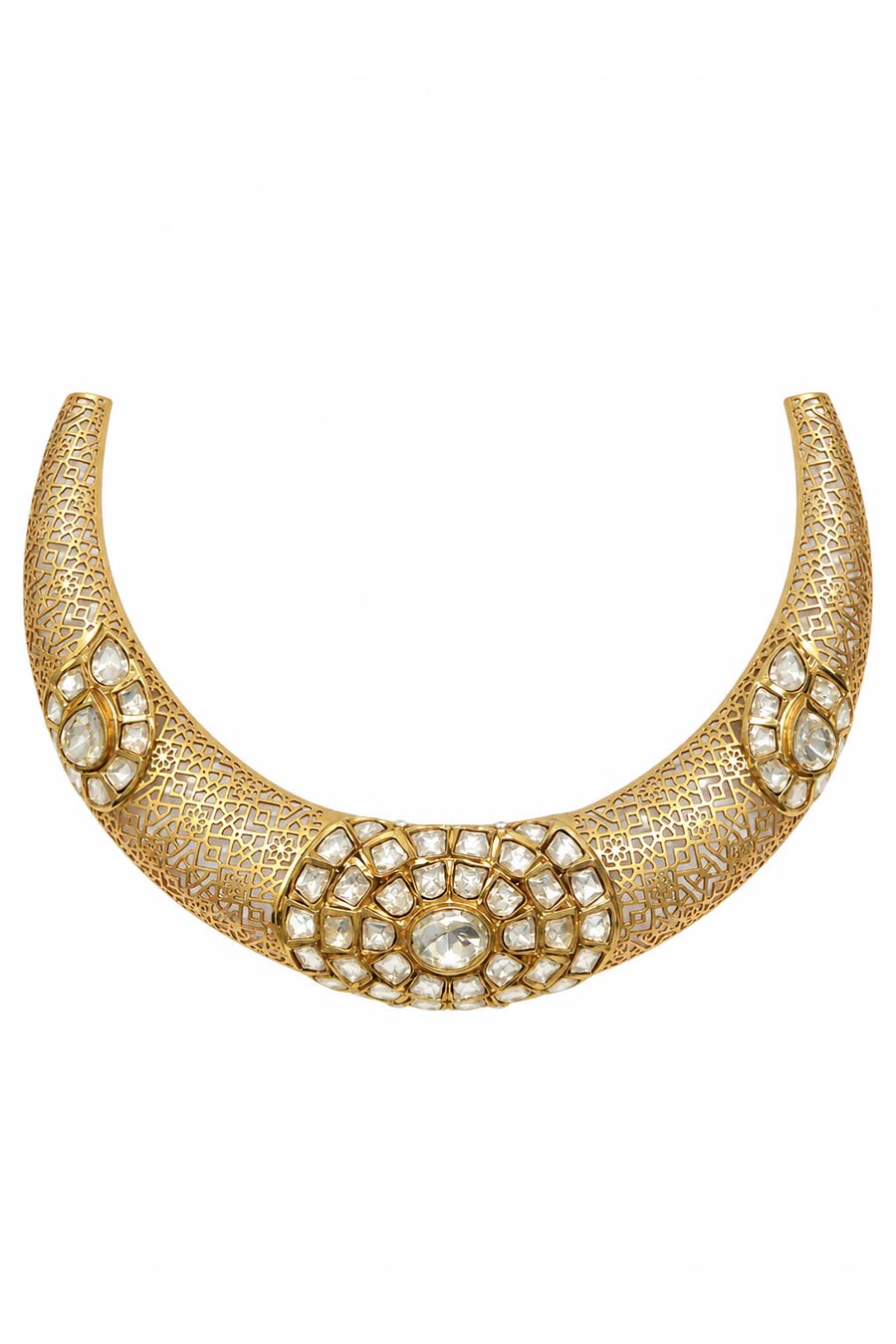 Moissanite Polki Choker Necklace & Earrings Set