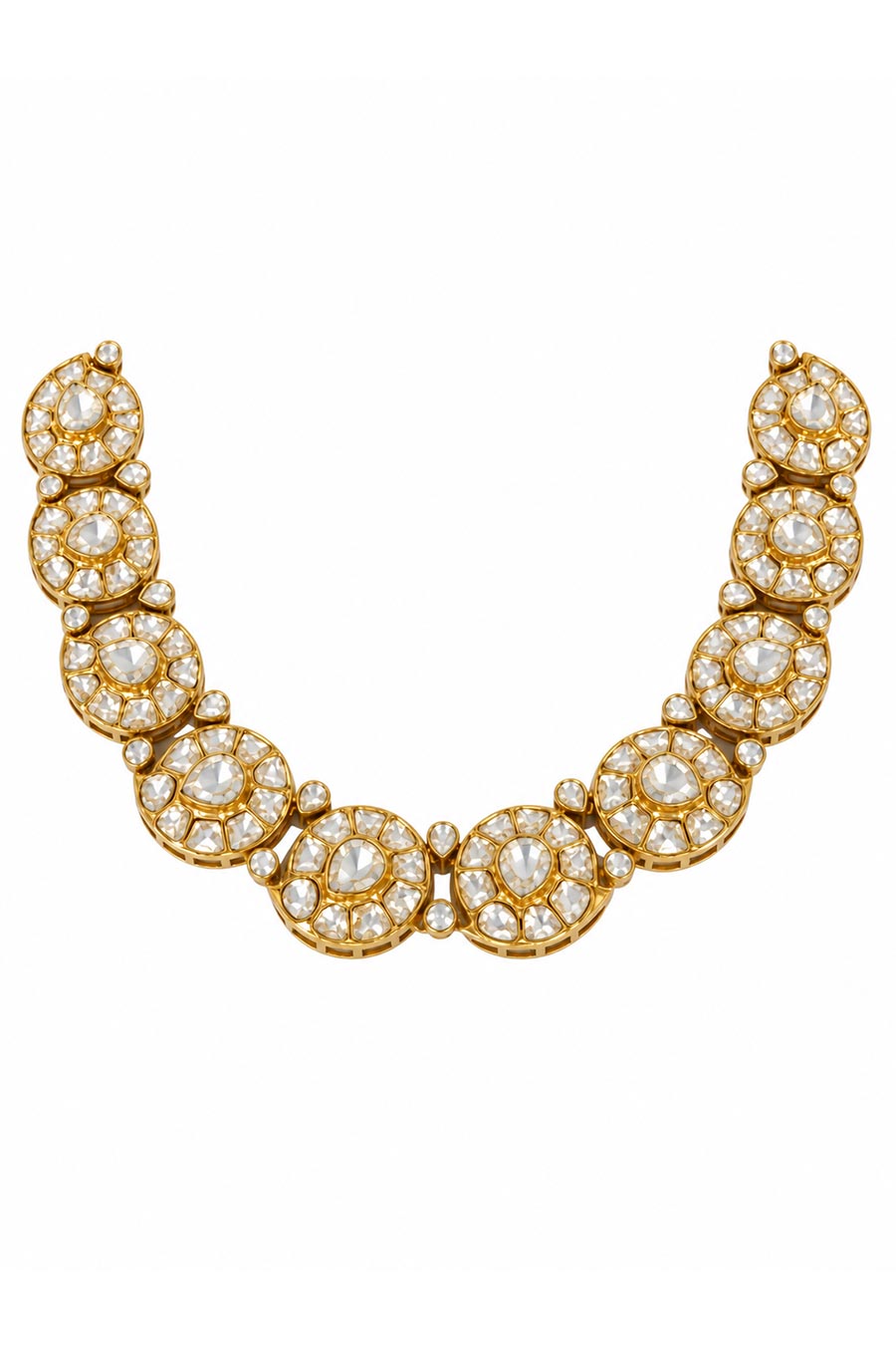 Moissanite Polki Floral Choker Necklace & Earrings Set