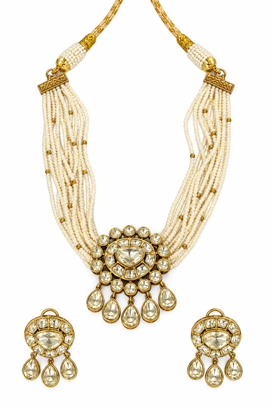 Pearl Moissanite Polki Choker Necklace & Earrings Set