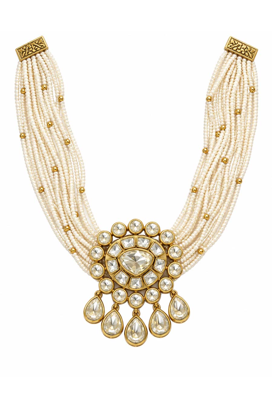 Pearl Moissanite Polki Choker Necklace & Earrings Set