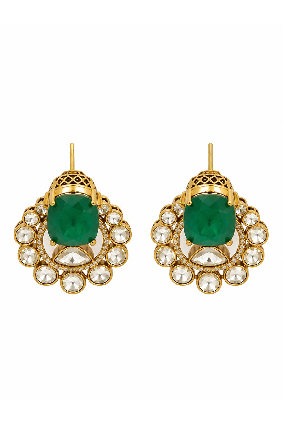 Emerald Pearl Moissanite Polki Choker & Earrings Set
