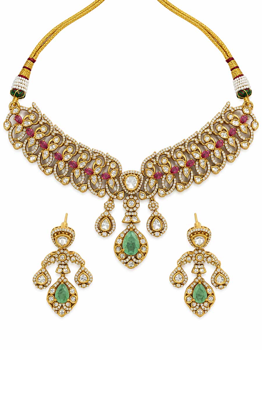Ruby & Emerald Moissanite Choker Necklace & Earrings Set