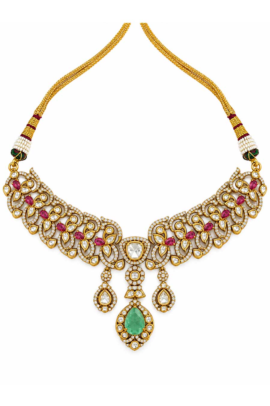Ruby & Emerald Moissanite Choker Necklace & Earrings Set