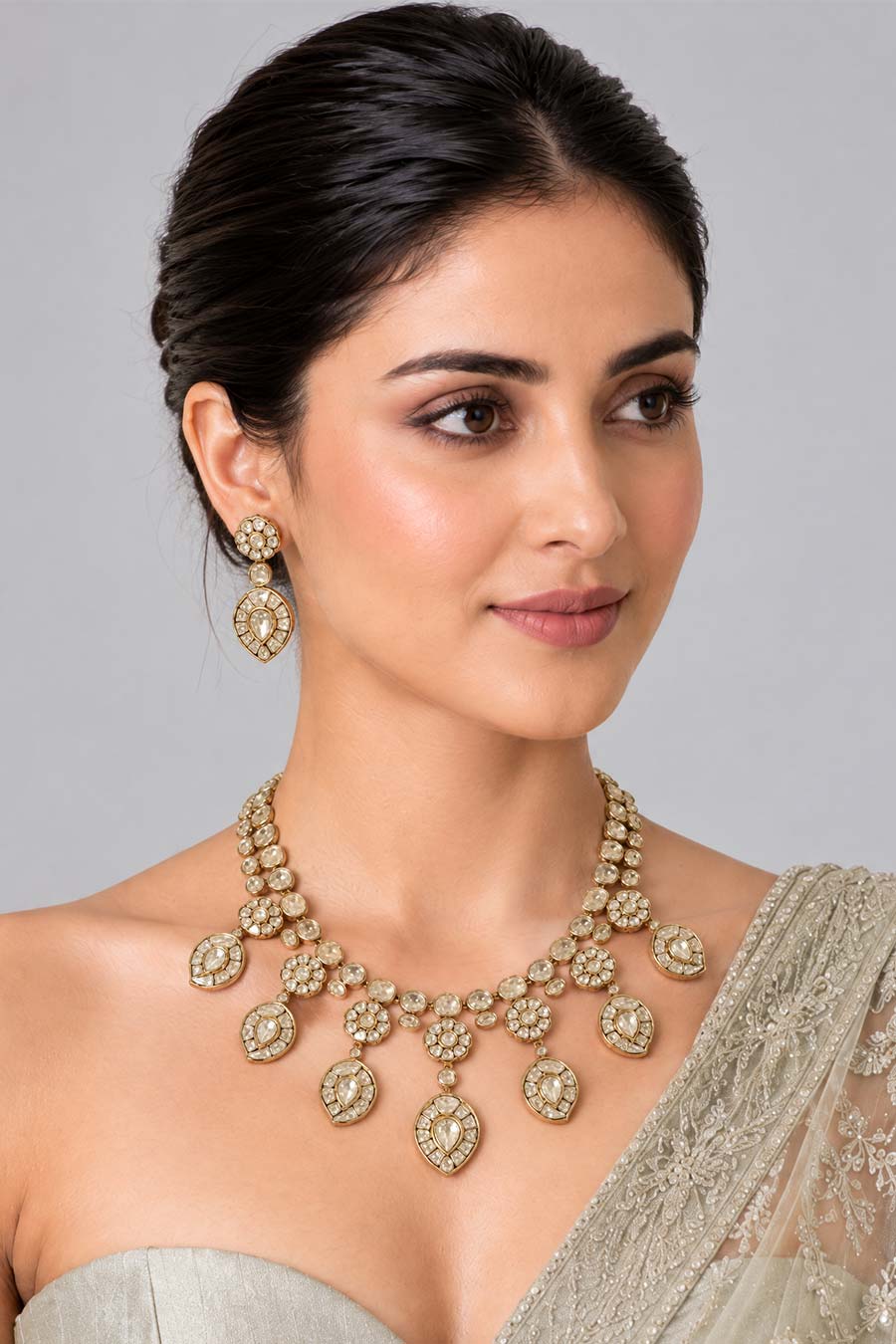 Moissanite Polki Necklace & Earrings Set