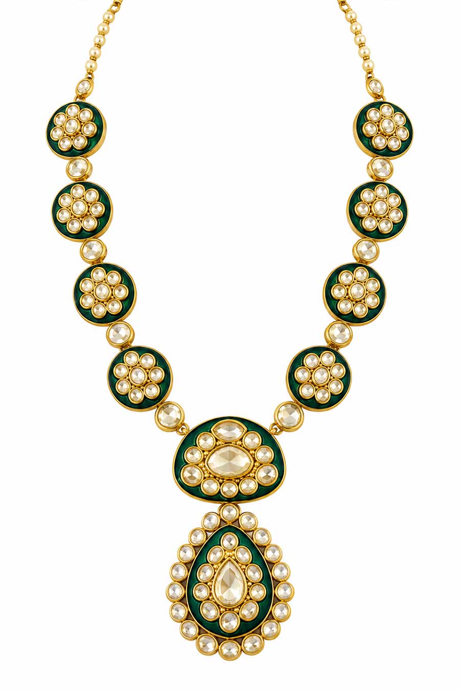 Emerald Moissanite Polki Necklace & Earrings Set