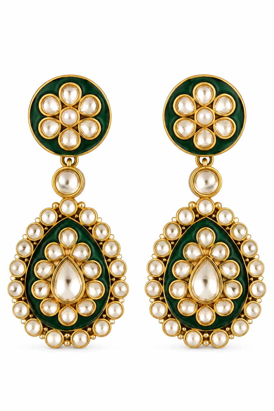 Emerald Moissanite Polki Necklace & Earrings Set