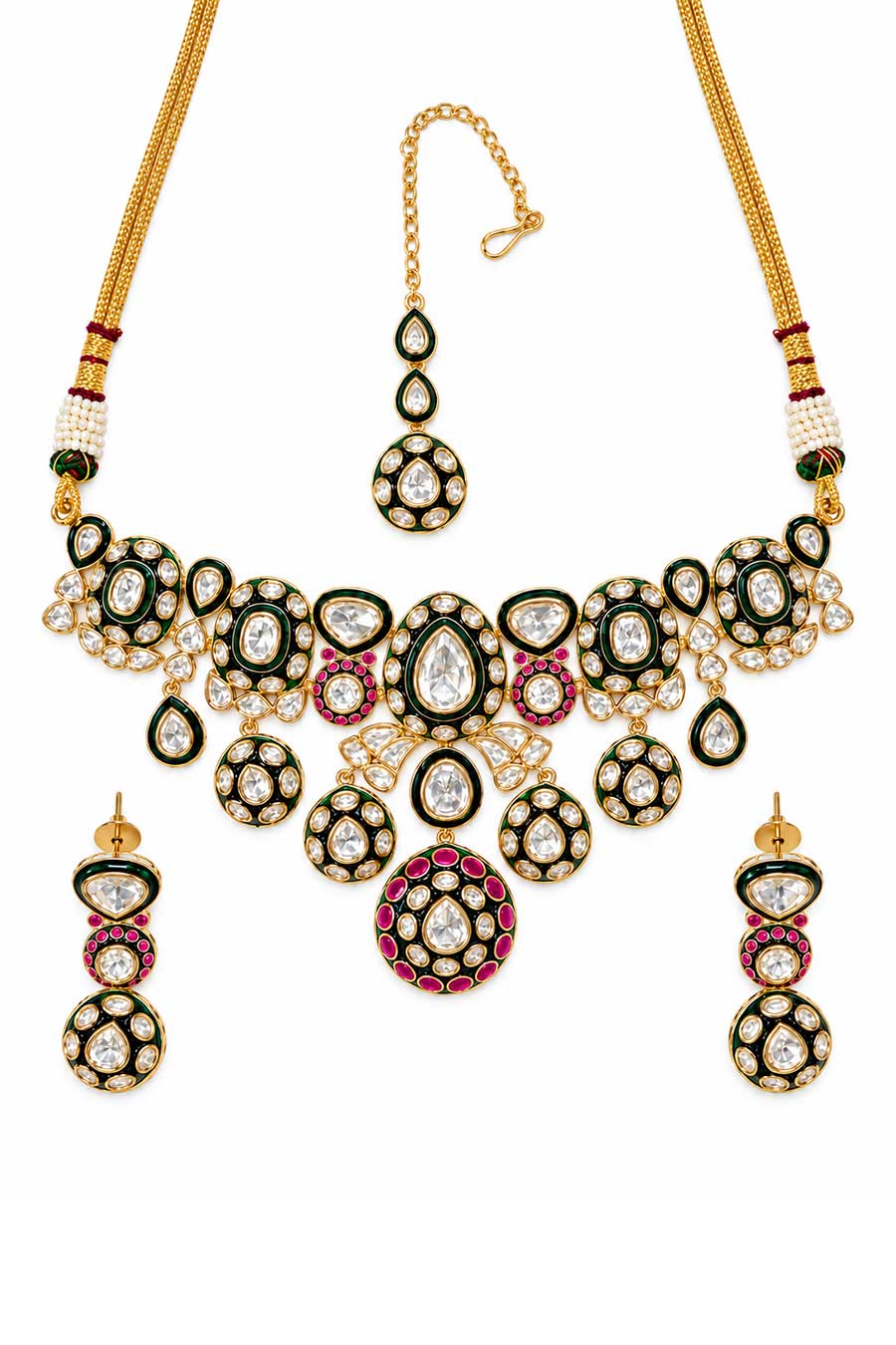 Ruby Polki Choker & Earrings Set With Maang Teeka