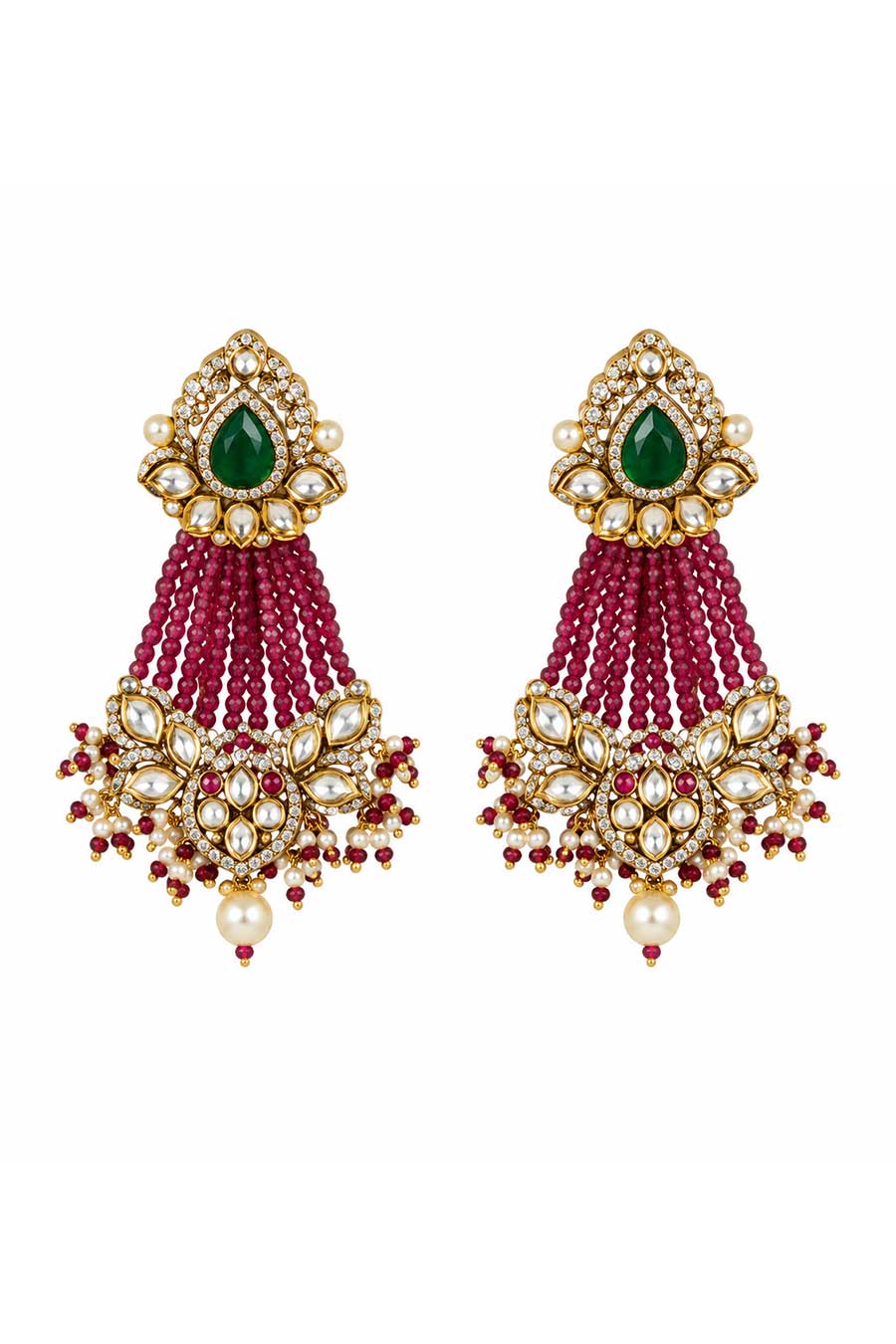Emerald Moissanite Polki Necklace & Earrings Set