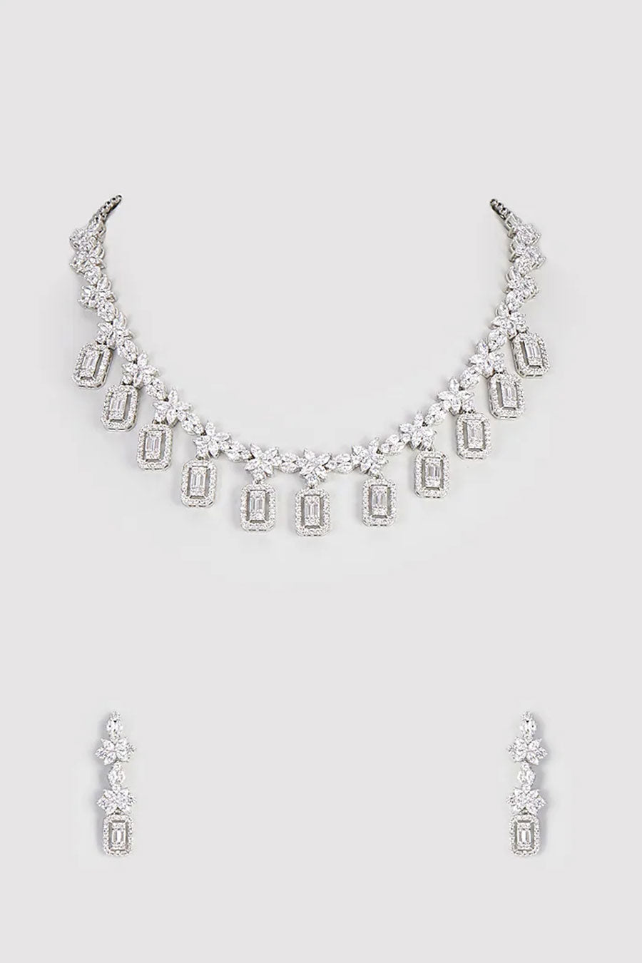 Silver Rhodium Plated Diamond Necklace Set