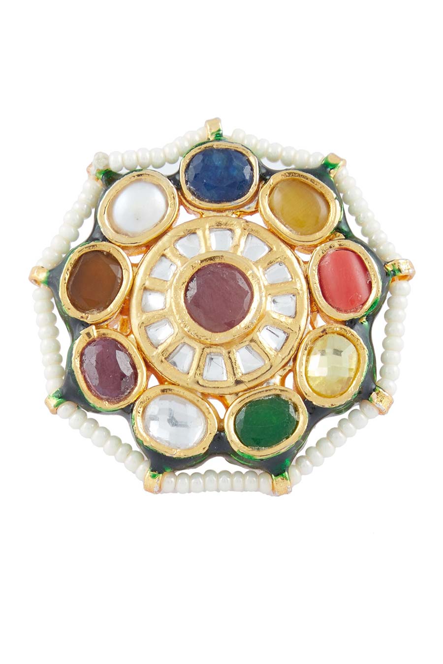 Multi-Coloured Navrattan Statement Ring