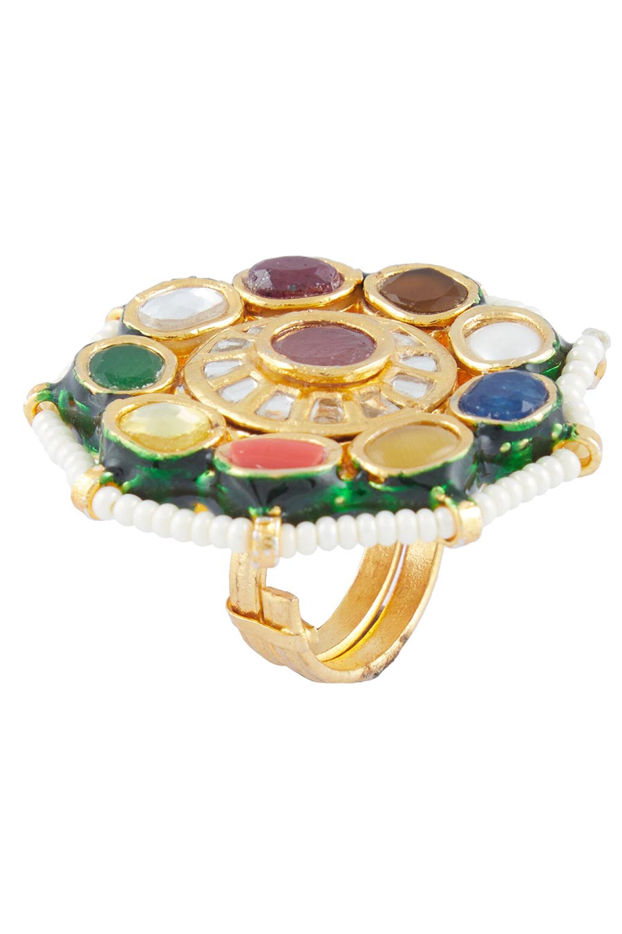 Multi-Coloured Navrattan Statement Ring