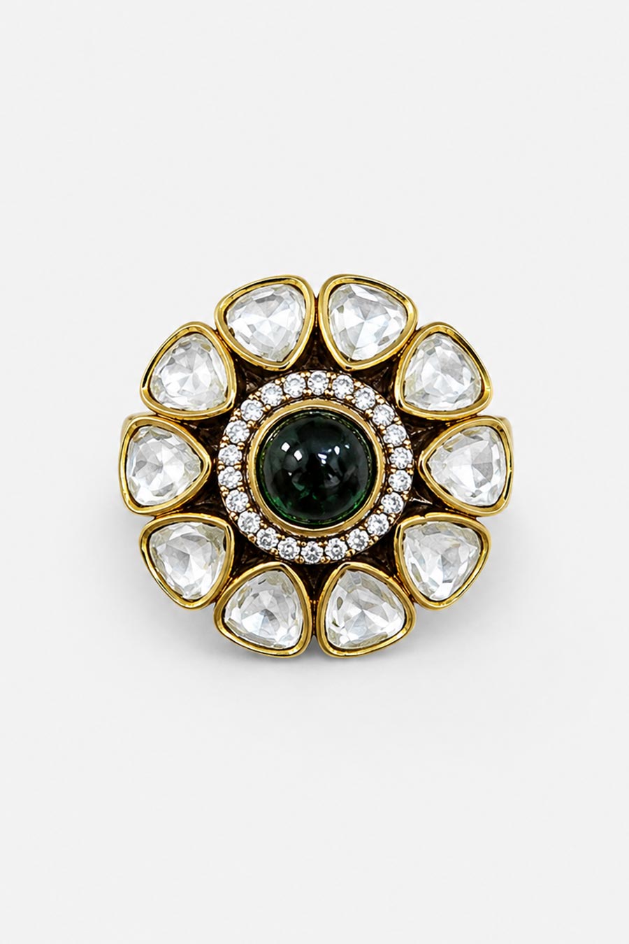 Emerald Polki Floral Statement Ring