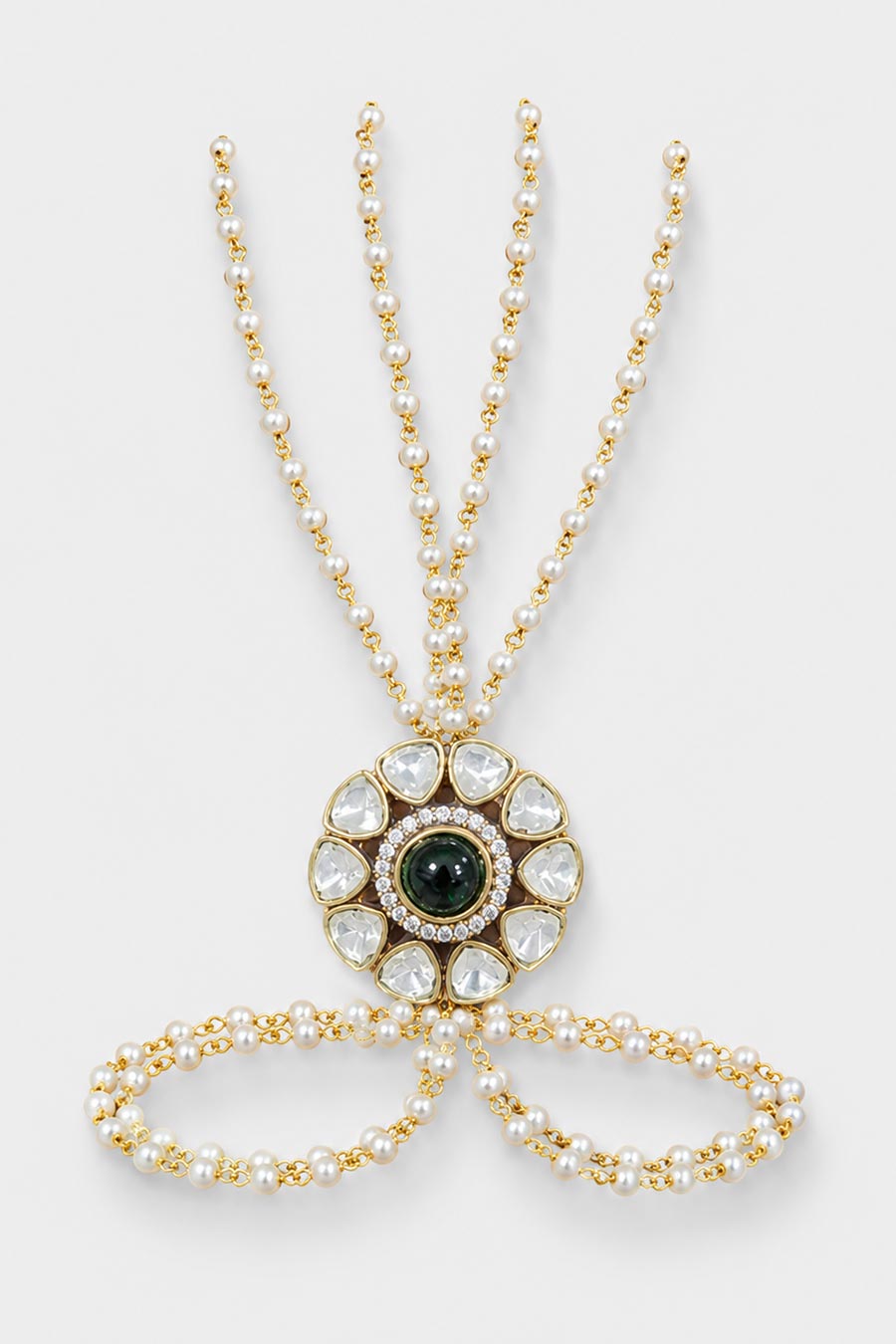 Polki Pearl Floral Haath Phool Bracelet