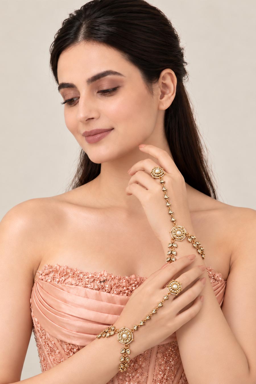 Kundan Floral Haathphool Set