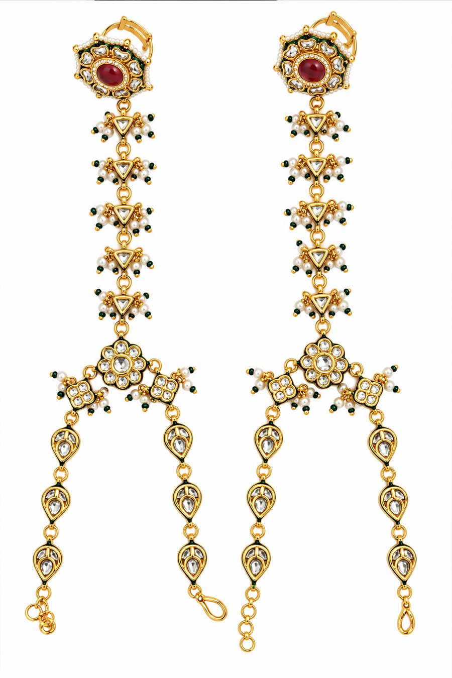 Kundan Pearl Chain Haathphool Set