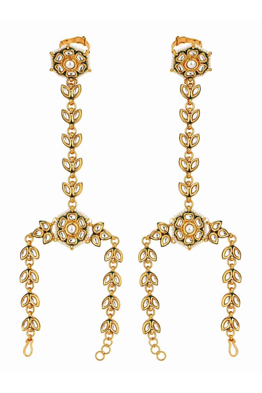 Kundan Pearl Leaf Haathphool Set