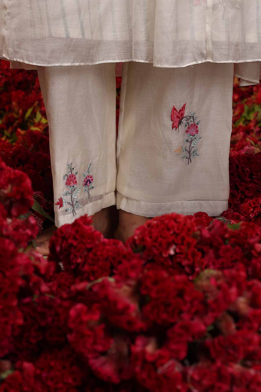 Ivory Chanderi Silk Embroidered Kurta Set