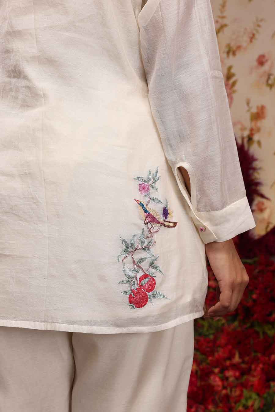 Ivory Chanderi Silk Embroidered Shirt & Pant Set