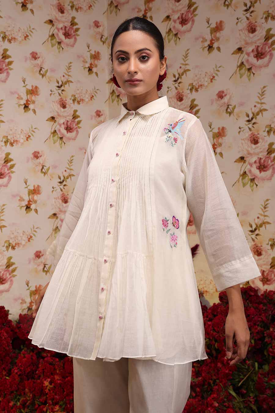 Ivory Chanderi Silk Embroidered Shirt & Pant Set