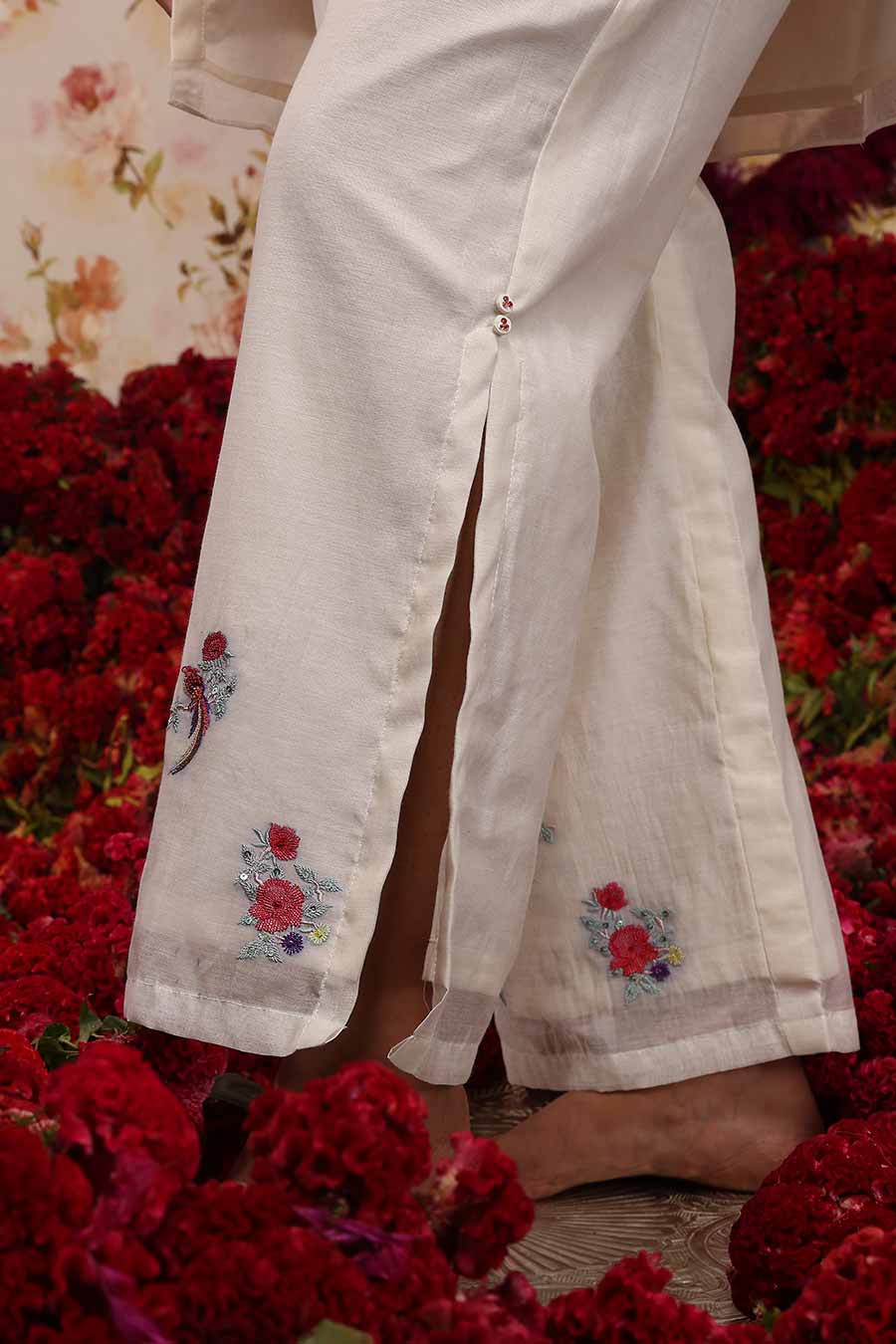 Ivory Chanderi Silk Embroidered Shirt & Pant Set