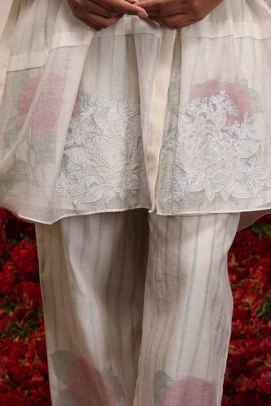 Ivory Chanderi Silk Embroidered Top & Pant Set