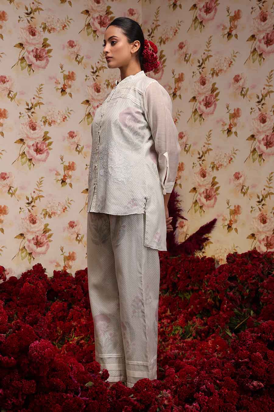 Ivory Chanderi Silk Embroidered Shirt & Pant Set