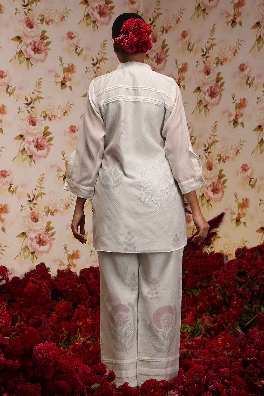 Ivory Chanderi Silk Embroidered Shirt & Pant Set