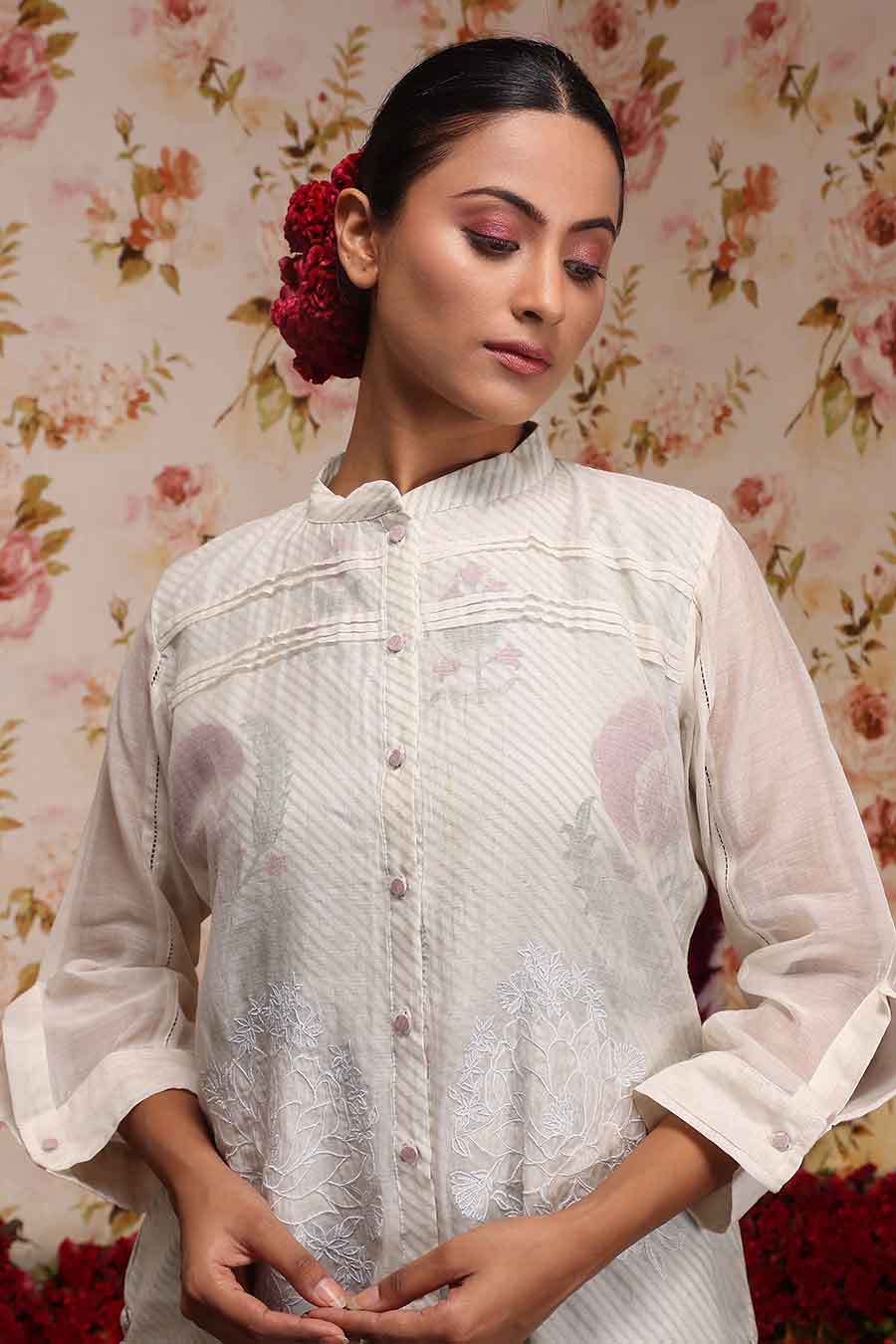 Ivory Chanderi Silk Embroidered Shirt & Pant Set